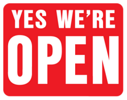 Yes we're open sign at the top of the page